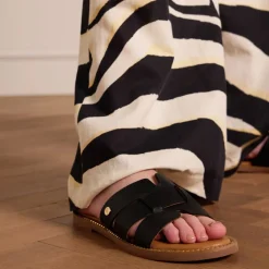 No Stress Zwarte leren slippers^DAMES Slippers