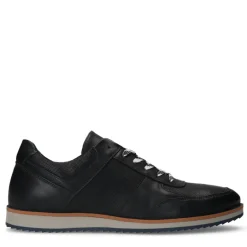 Manfield Zwarte leren sneakers^Heren Sneakers