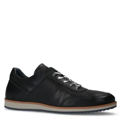 Manfield Zwarte leren sneakers^Heren Sneakers