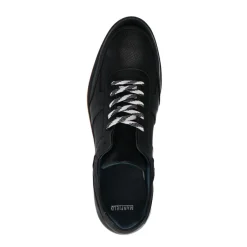 Manfield Zwarte leren sneakers^Heren Sneakers