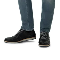 Manfield Zwarte leren sneakers^Heren Sneakers