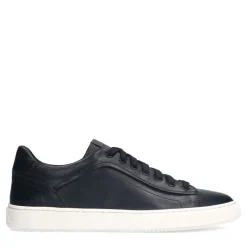 Manfield Zwarte leren sneakers^Heren Sneakers