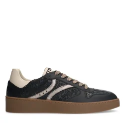 Manfield Zwarte leren sneakers^DAMES Sneakers