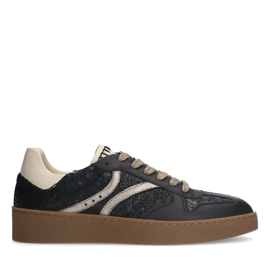 Manfield Zwarte leren sneakers^DAMES Sneakers