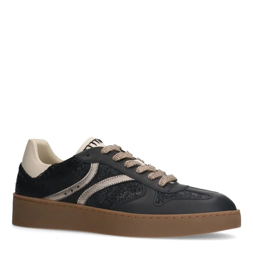 Manfield Zwarte leren sneakers^DAMES Sneakers