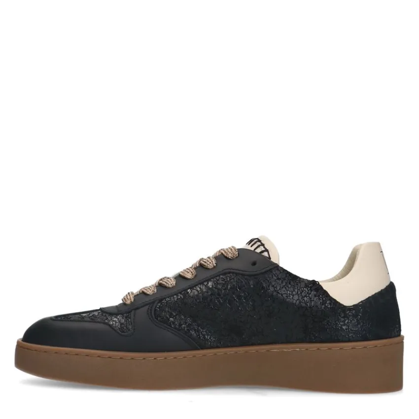 Manfield Zwarte leren sneakers^DAMES Sneakers