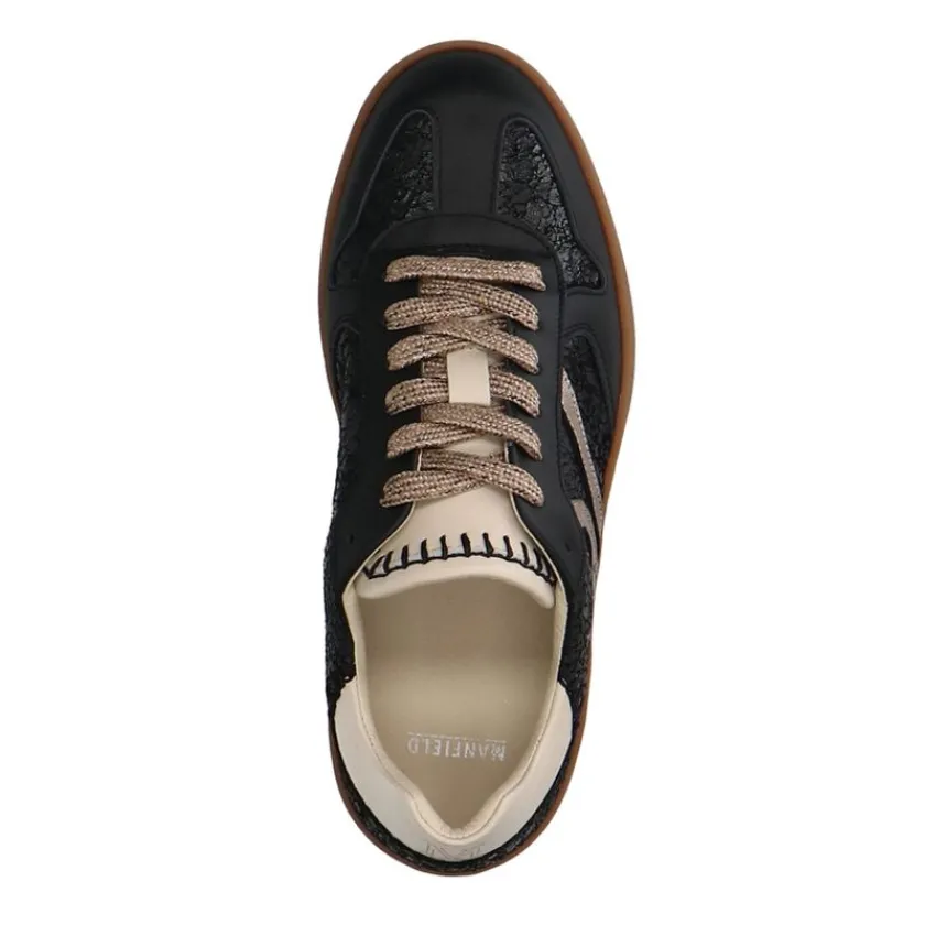 Manfield Zwarte leren sneakers^DAMES Sneakers