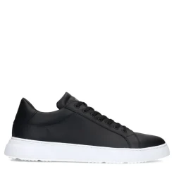 Manfield Zwarte leren sneakers^Heren Sneakers