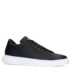 Manfield Zwarte leren sneakers^Heren Sneakers