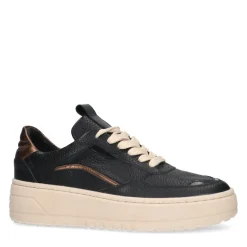 Manfield Zwarte leren sneakers^DAMES Sneakers