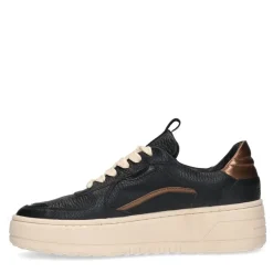 Manfield Zwarte leren sneakers^DAMES Sneakers