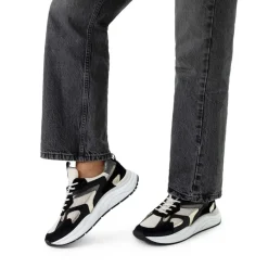 Manfield Zwarte leren sneakers^DAMES Sneakers