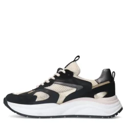 Manfield Zwarte leren sneakers^DAMES Sneakers