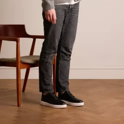 Manfield Zwarte leren sneakers^Heren Sneakers