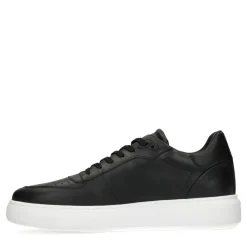 Manfield Zwarte leren sneakers^Heren Sneakers