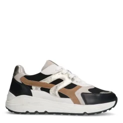 Manfield Zwarte leren sneakers^DAMES Sneakers