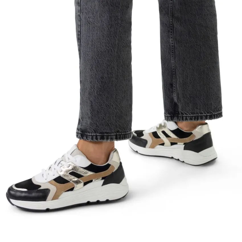 Manfield Zwarte leren sneakers^DAMES Sneakers