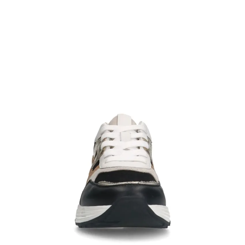 Manfield Zwarte leren sneakers^DAMES Sneakers
