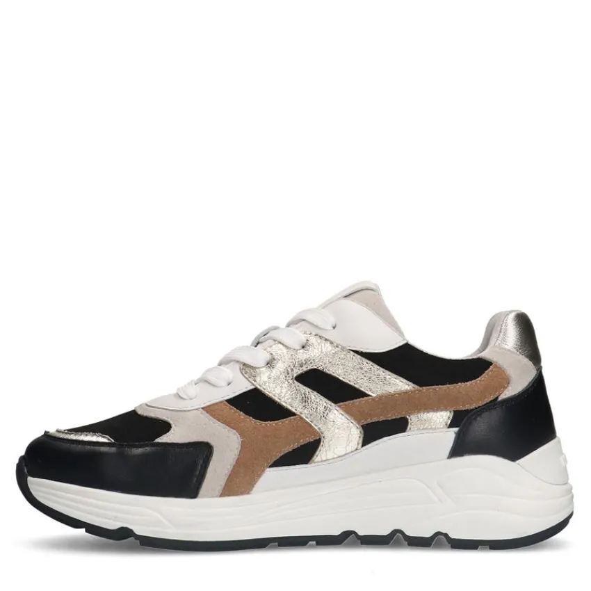 Manfield Zwarte leren sneakers^DAMES Sneakers