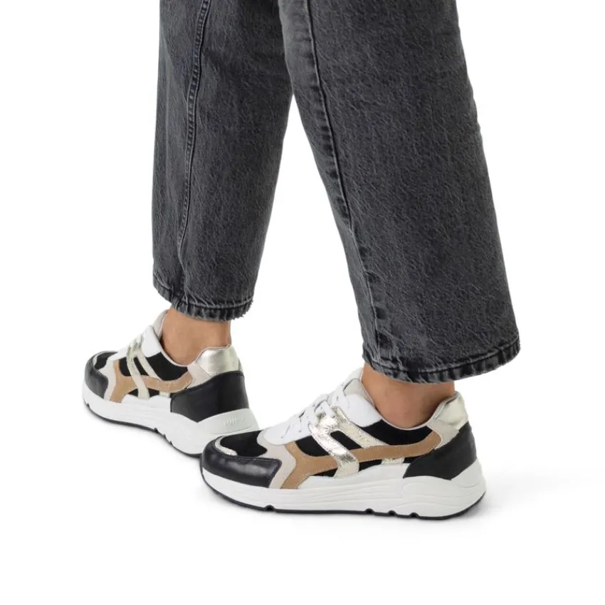 Manfield Zwarte leren sneakers^DAMES Sneakers