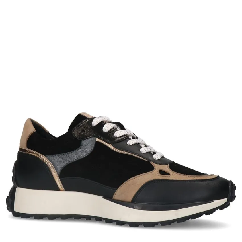 No Stress Zwarte leren sneakers met suède details^DAMES Sneakers