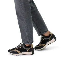 No Stress Zwarte leren sneakers met suède details^DAMES Sneakers