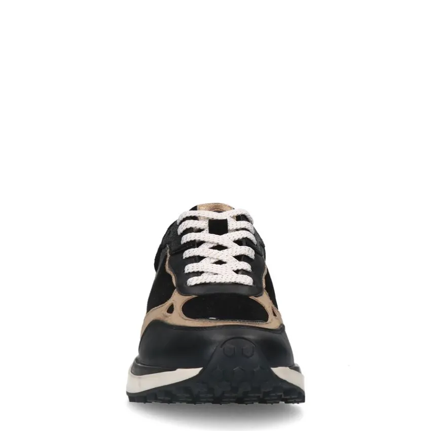 No Stress Zwarte leren sneakers met suède details^DAMES Sneakers