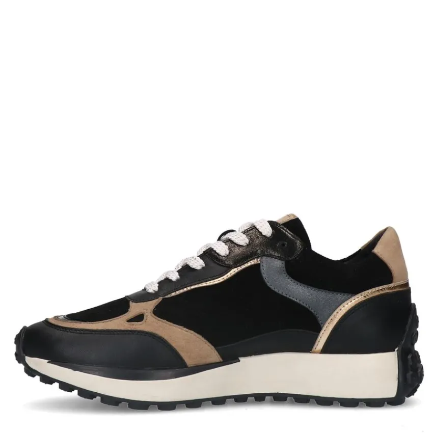 No Stress Zwarte leren sneakers met suède details^DAMES Sneakers