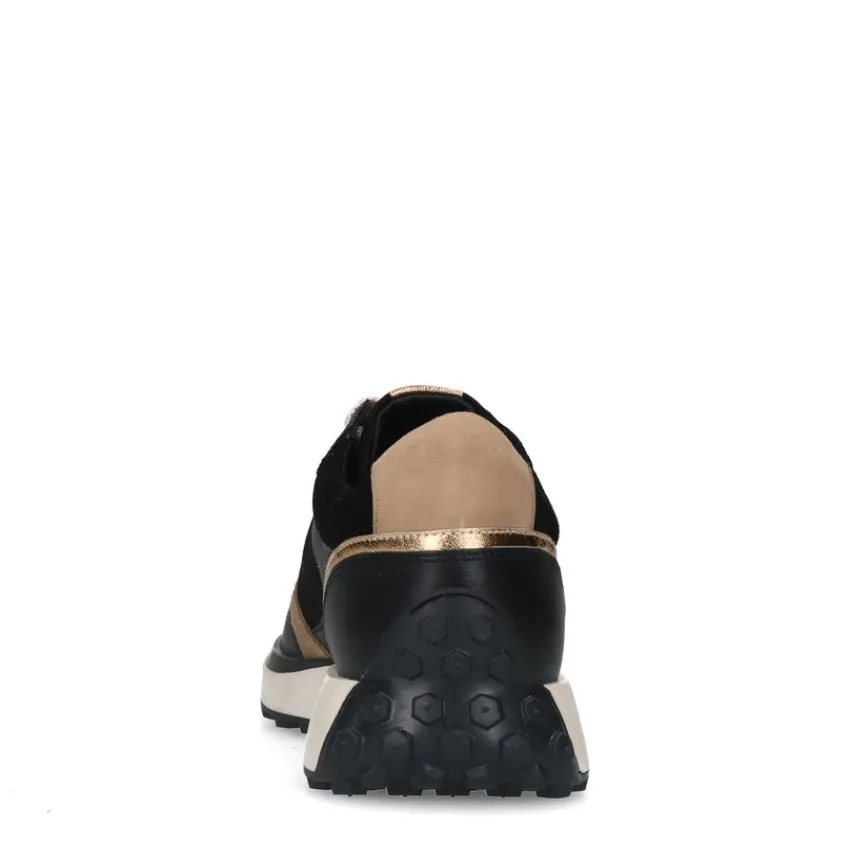 No Stress Zwarte leren sneakers met suède details^DAMES Sneakers