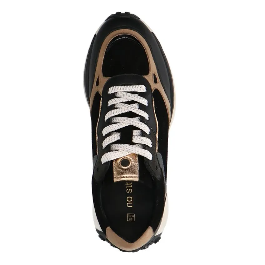 No Stress Zwarte leren sneakers met suède details^DAMES Sneakers