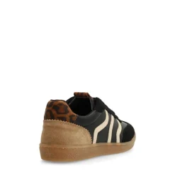 No Stress Zwarte leren sneakers met leopard details^DAMES Sneakers