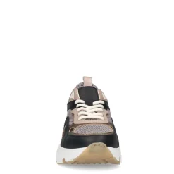 Manfield Zwarte leren sneakers met mesh details^DAMES Sneakers