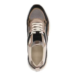 Manfield Zwarte leren sneakers met mesh details^DAMES Sneakers