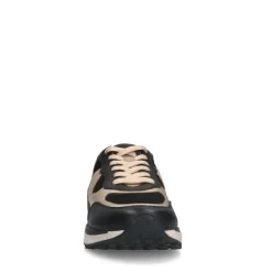 No Stress Zwarte leren sneakers met details^DAMES Sneakers