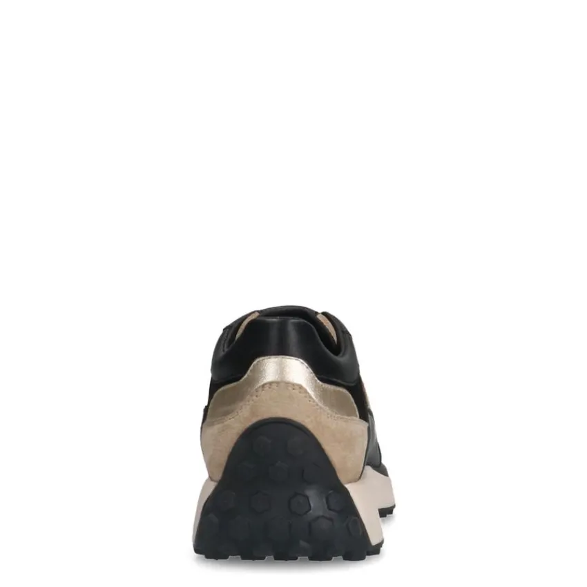 No Stress Zwarte leren sneakers met details^DAMES Sneakers