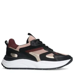 Manfield Zwarte leren sneakers met roze details^DAMES Sneakers