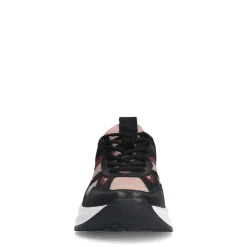Manfield Zwarte leren sneakers met roze details^DAMES Sneakers