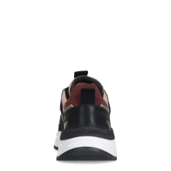 Manfield Zwarte leren sneakers met roze details^DAMES Sneakers