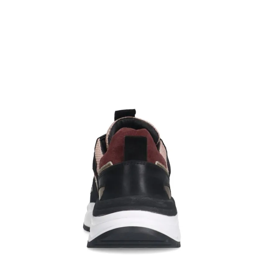 Manfield Zwarte leren sneakers met roze details^DAMES Sneakers
