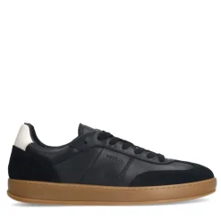 Manfield Zwarte leren sneakers met suède details^Heren Sneakers
