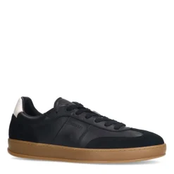 Manfield Zwarte leren sneakers met suède details^Heren Sneakers
