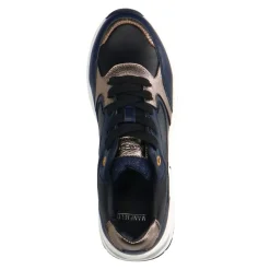 Manfield Zwarte leren sneakers met gouden details^DAMES Sneakers