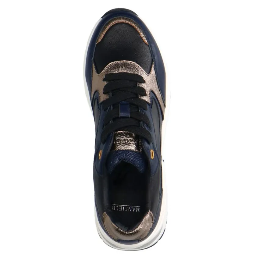 Manfield Zwarte leren sneakers met gouden details^DAMES Sneakers