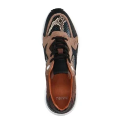 Manfield Zwarte leren sneakers met slangenprint^DAMES Sneakers