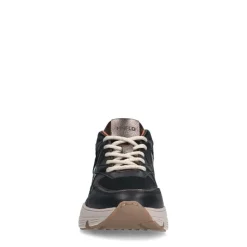 Manfield Zwarte leren sneakers met crocoprint^DAMES Sneakers
