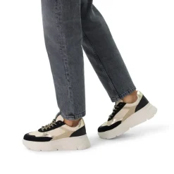 Manfield Zwarte leren sneakers met suède details^DAMES Sneakers