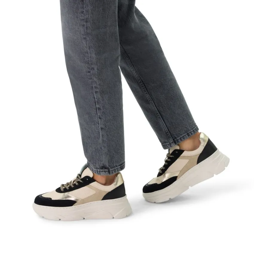 Manfield Zwarte leren sneakers met suède details^DAMES Sneakers