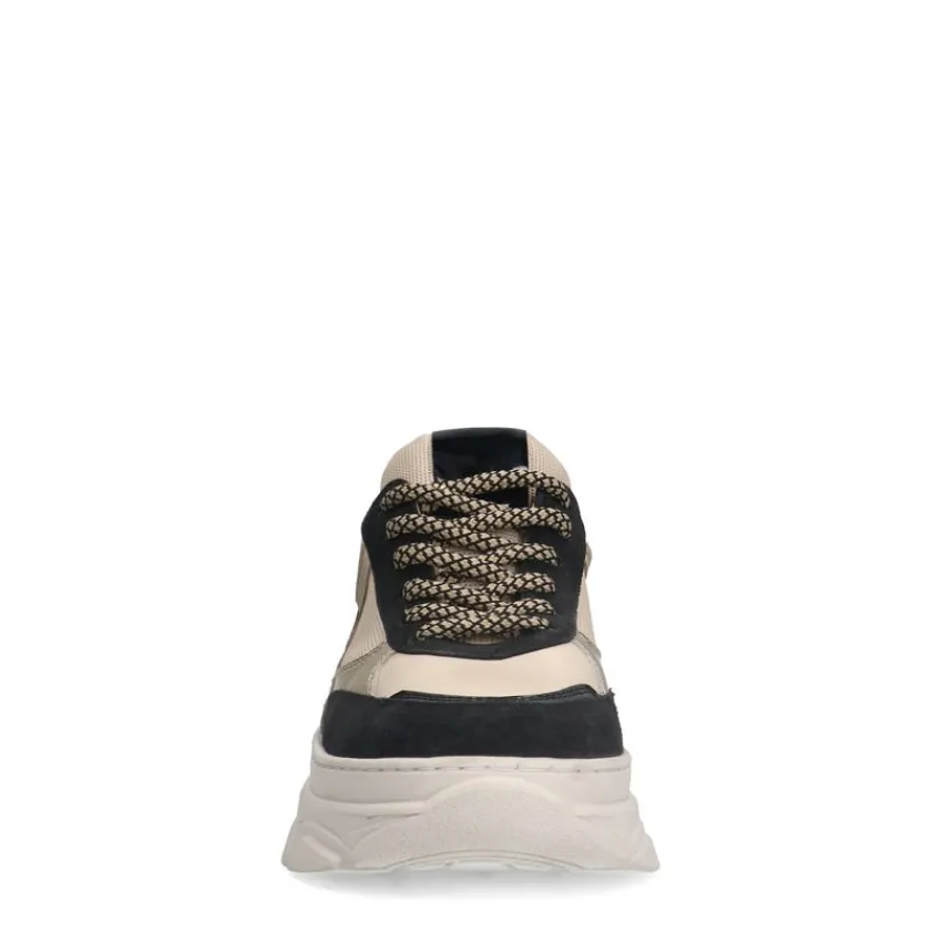 Manfield Zwarte leren sneakers met suède details^DAMES Sneakers