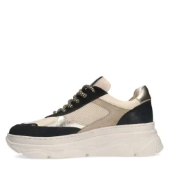 Manfield Zwarte leren sneakers met suède details^DAMES Sneakers