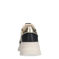 Manfield Zwarte leren sneakers met suède details^DAMES Sneakers